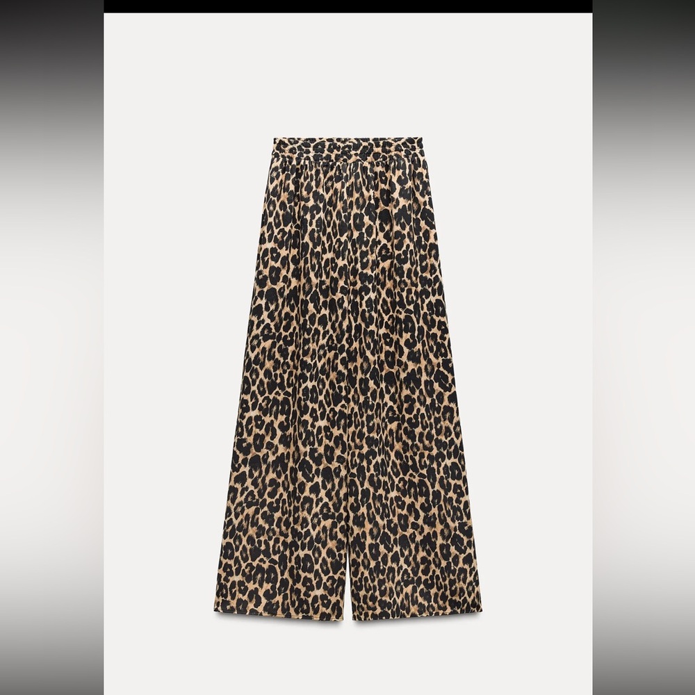 Zara Leopard Print Wide Leg Palazzo Pants size Small Flowy Pants